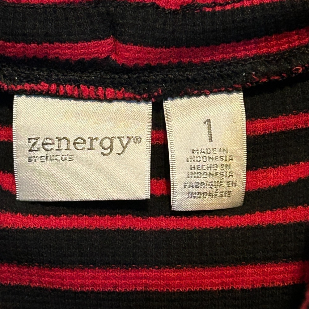 Chicos Zenergy Red Cowl Neck Sweater Striped Long Sleeve Tunic Size 8 Medium - Picture 8 of 9